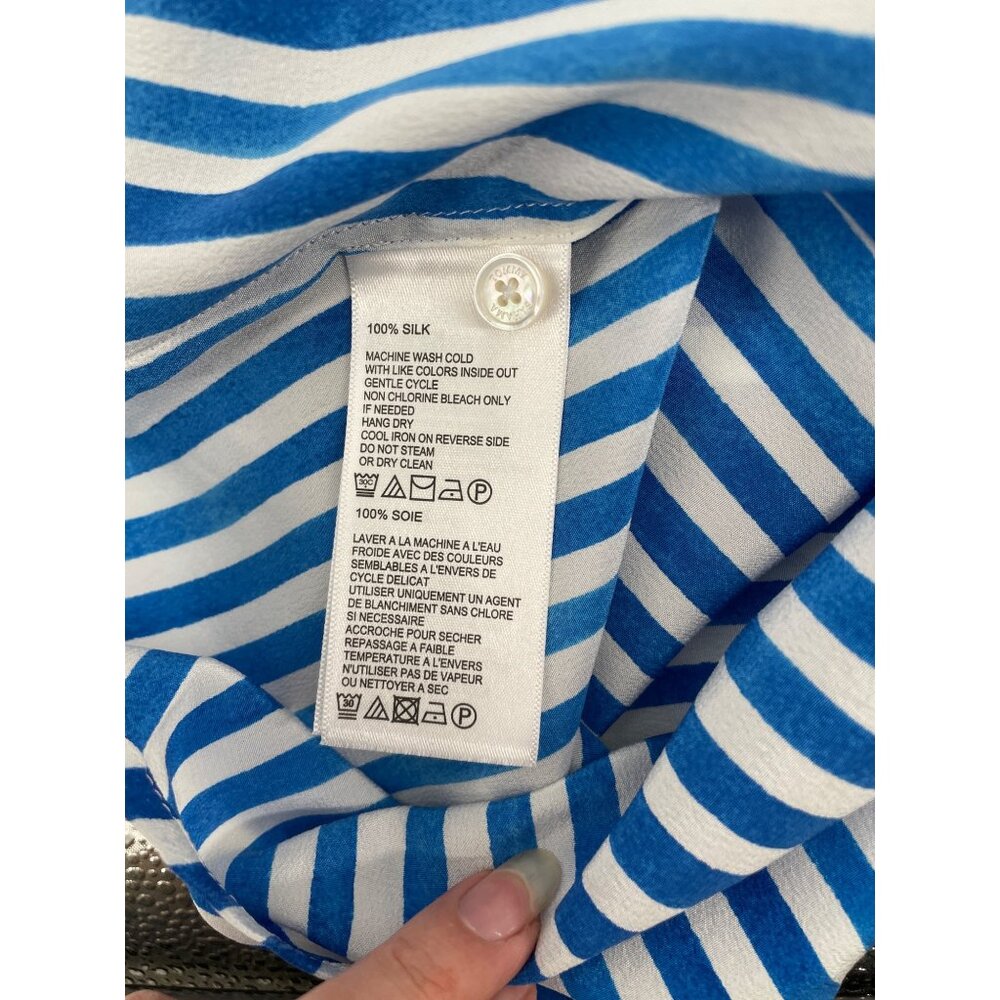 Tommy Bahama Womens Small Striped Silk Sleeveless Tie Front Blouse Blue White - Picture 5 of 7